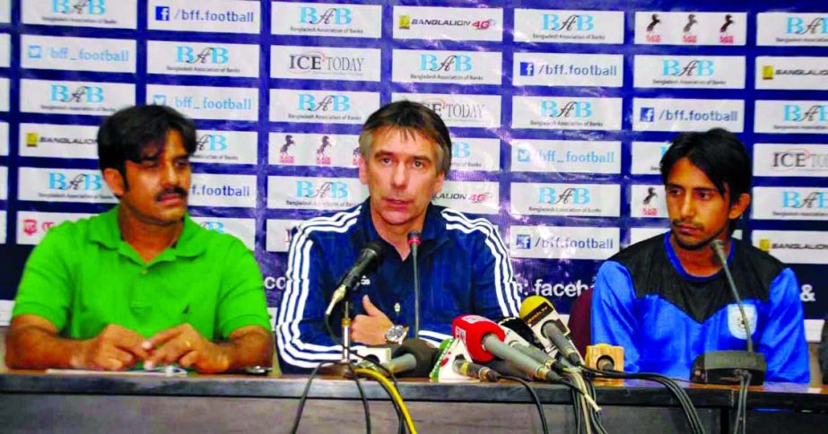 Head Coach of Bangladesh team Lodewijk De Kruif addressing a pre-match press conference at the BFF House on Monday .