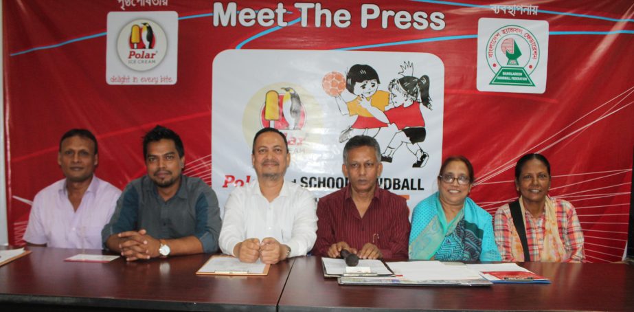 General Secretary of Bangladesh Handball Federation Asaduzzaman Kohinoor (3rd from right) addressing a press conference at the office room of Bangladesh Handball Federation on Wednesday.