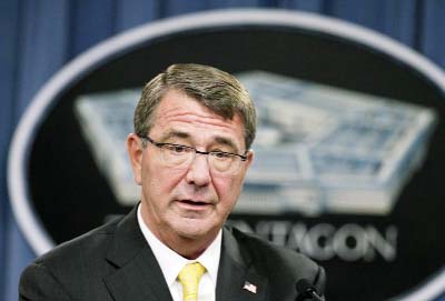 Defence Secretary Ash Carter speaks during a news conference at the Pentagon.