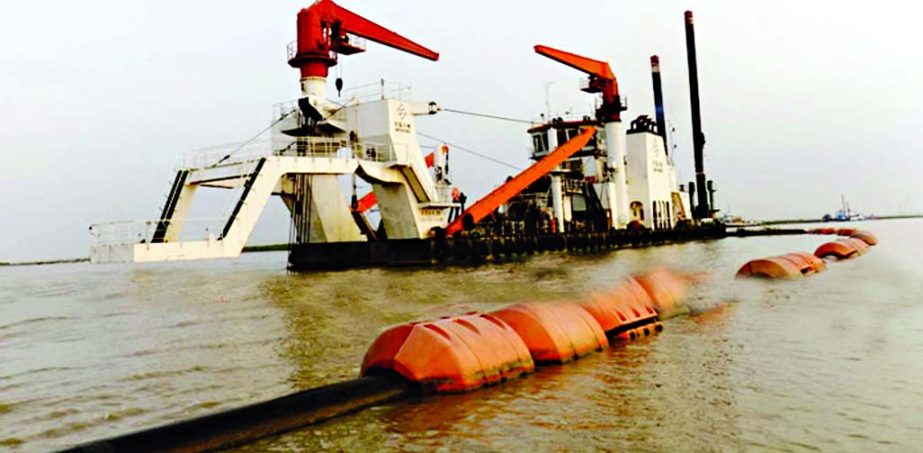 Ferry services on Mawa-Kewrakandi route to remain suspended for five days till September 15 as dredging works has been continuing by BIWTC. The photo was taken from Lohajang Point on Friday.