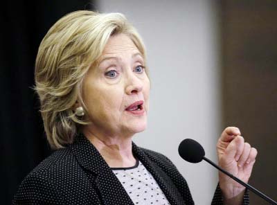 Democratic presidential candidate Hillary Rodham Clinton speaks at the University of Wisconsin-Milwaukee in Milwaukee.