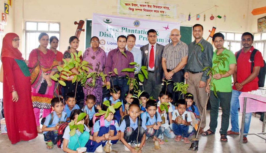 Executives of Central Lions Club distributed saplings among the students of Orchid Pre-cadet School in the city yesterday.