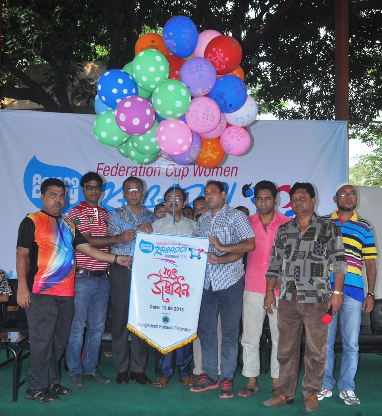 Acting Secretary General of Bangladesh Olympic Association Ashiqur Rahman Miku inaugurating the Aarong Dairy Federation Cup Women Kabaddi Tournament by releasing the balloons as the chief guest at the Kabaddi Stadium on Sunday.