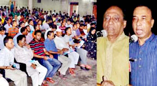 BNP Vice Chairman and former Minister Abdullah al Noman addressing the condolence meeting of former Vice Chancellor of Islami University and President of Zia Parishad Dr. Enamul Hoque at Muslim Hall in city as chief guest yesterday.