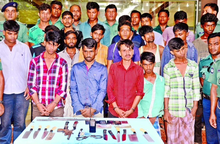 Dhaka Metropolitan Police arrested 19 dacoits, from Kadmtali in Gandaria areas in city's Jatrabari on Friday. Lethal weapons, walkie-talkie, Mobile sets and cash of Taka One lakh were seized from their possession.