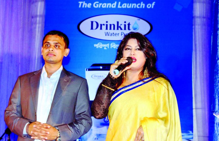 Actress Moushumi launching water purifier 'Drinkit' of RFL at Rabindra Sarobar in the city on Saturday. RN Paul, director of the company was present.