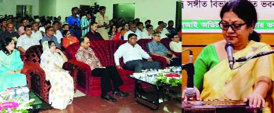 RANGPUR: Dr Sreemoti Swastika Mukherjee, Professor, Rabindra Sangeet Department from Biswa Bharati at Shanti Niketan in Kolkata rendering songs at her solo music evening at RCCI auditorium in Rangpur city on Friday..