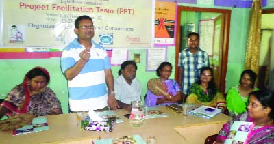 SHERPUR(Bogra): Shwadhin Kumar Kundo, Mayor, Sherpur Pourashava speaking at a discussion meeting on HIV Aids as Chief Guest organised by Light Houses on Saturday.