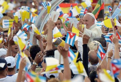 Pope Francis arrives at Revolution Square in Havana.