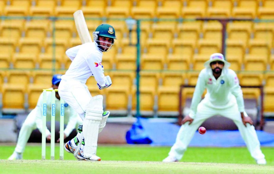 Mominul Haque remained unbeaten on 9 at the end of the second day match between India A and Bangladesh A at Bangalore on Monday.