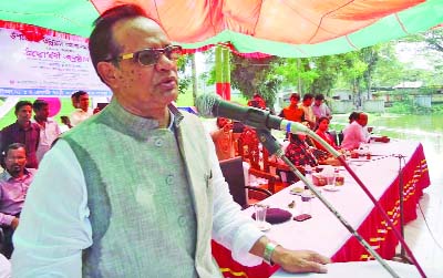 BAUPHAL(Patuakhali ) : Chief Whip of the Jatiya Sangsad ASM Firoj speaking at the inaugural session of 3- day-long Development Fair as Chief Guest in Bauphal Upazila Parishad premises on Monday.