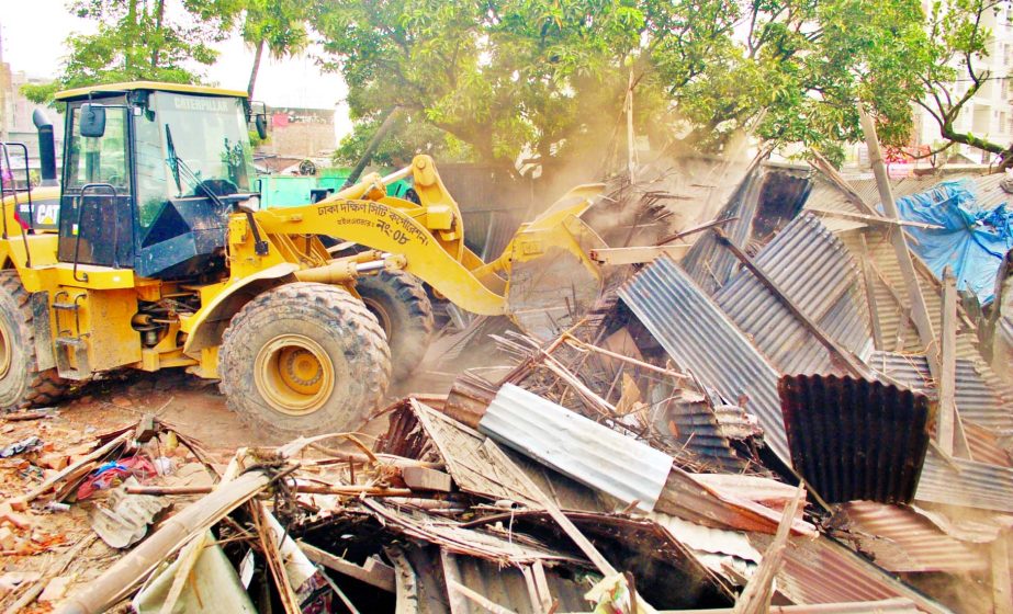 Health Ministry evicted illegal structures from its land in city's Chandkharpool area on Tuesday.