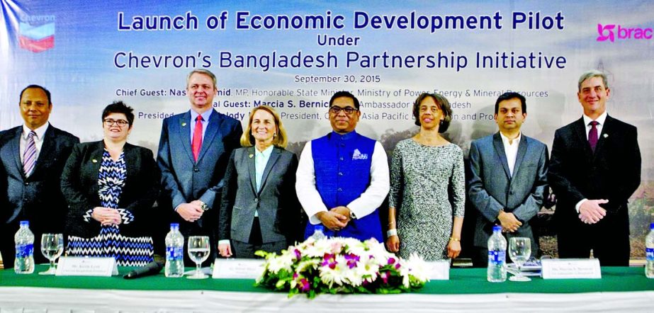 State Minister for Power, Energy and Mineral Resources Nasrul Hamid, MP, inaugurating an "Economic Development Pilot under Chevron Bangladesh Partnership Initiative" in Sylhet on Wednesday. US Ambassador to Bangladesh, Marcia Stephens Bloom Bernicat was