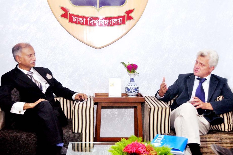 UNICEF Country Representative in Bangladesh Edouard Beigbeder calls on Dhaka University Vice-Chancellor Prof Dr AAMS Arefin Siddique at the latter's University office on Thursday.