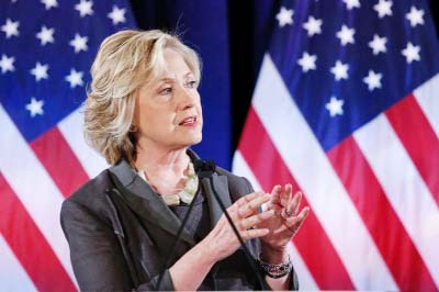 Democratic presidential candidate Hillary Clinton speaks in New York.