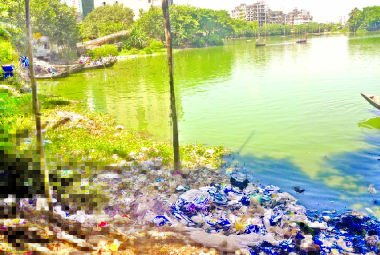 Gulshan-1 Lake losing its beauty for the cause of dumping waste. The situation remains the same for long but the authority concerned seemed to be indifferernt to keep it clean. The snap was taken on Thursday.