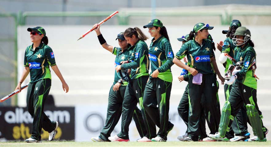 The jubilant Pakistani Womenâ€™s team after their series-clinching 2-0 win against Bangladesh after 2nd women's T20I match in Karachi on Thursday.