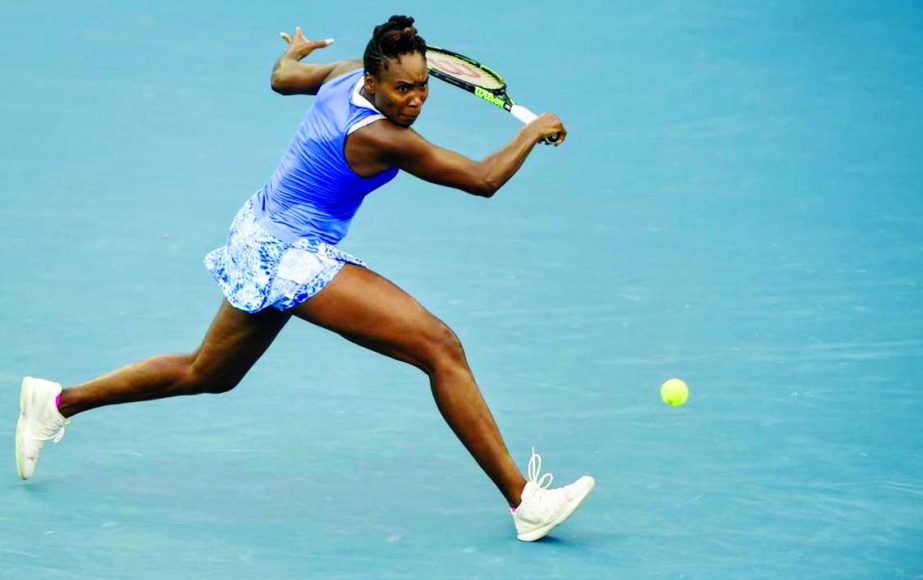 Venus Williams of the United States of America plays a return during her semi-final against Roberta Vinci of Italy at Wuhan in China on Friday.