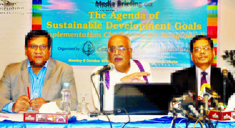 Noted economist Dr Debapriya Bhattachariya speaking at a media briefing on 'The Agenda of Sustainable Development Goals' organized by Center for Policy Dialogue at BRAC Center Inn in the city on Monday.