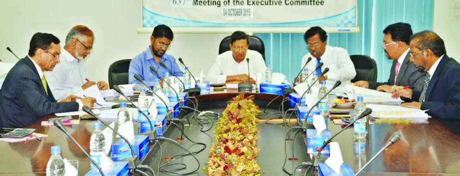 Akkas Uddin Mollah, Chairman of the Executive Committee of Shahjalal Islami Bank Limited, presiding over its 637th EC meeting at its head office recently. Vice-Chairman of the EC Md Sanaullah Shahid, Directors Engineer Md Towhidur Rahman, Mohammad Younus,