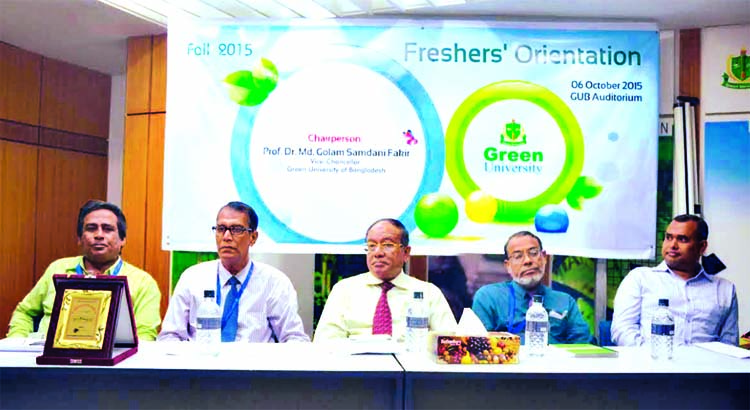 Vice-Chancellor of Green University of Bangladesh (GUB) Prof Dr Golam Samdani Fakir, among others, at the freshers' orientation of GUB at its auditorium on Tuesday.