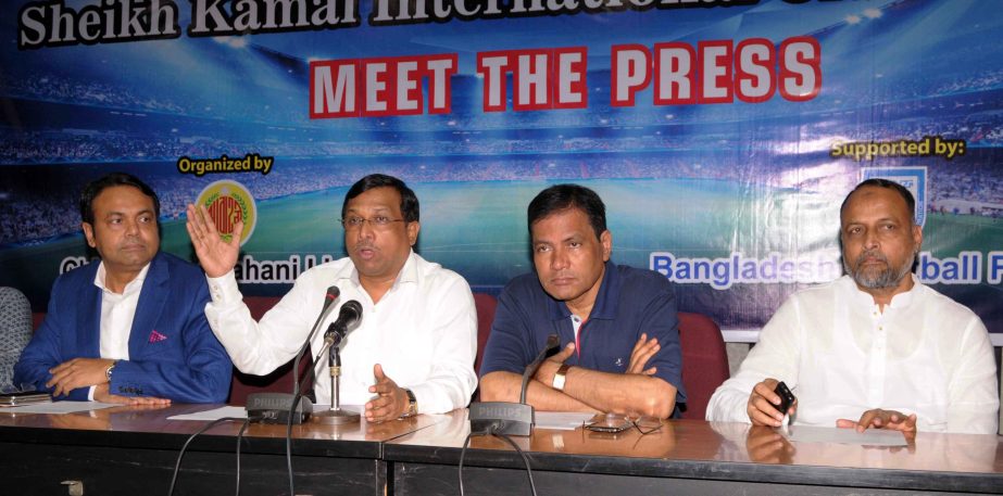 General Secretary of Chittagong Abahani Limited Shamsul Haque Chowdhury, MP addressing a press conference at the BFF House on Wednesday.
