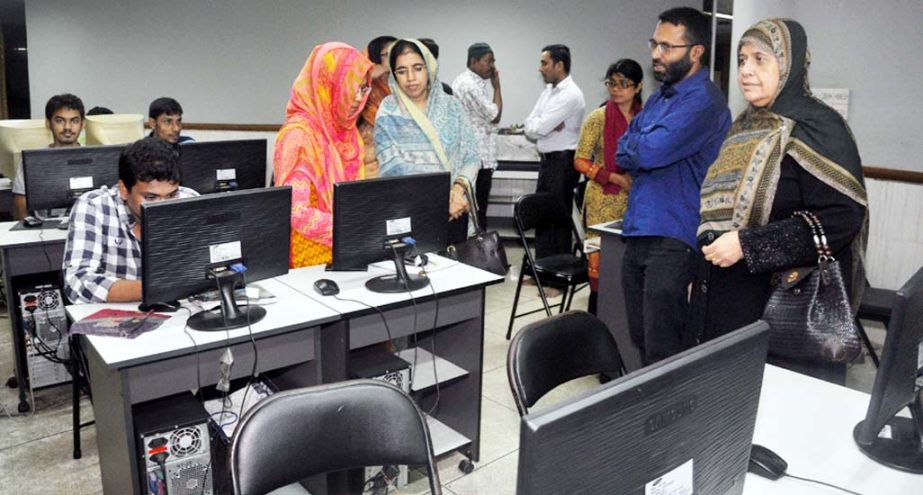CCC Acting Mayor Mrs Jobaira Nargis Khan visiting Computer Training Centre run by the City Corporation on Thursday.