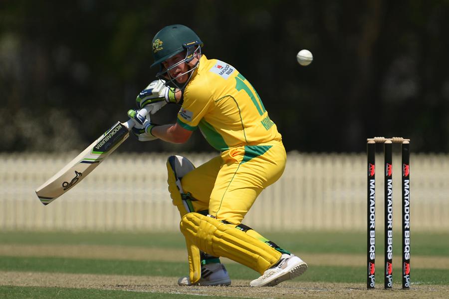 Marcus Harris steers one to the off side during his 84 in the Matador BBQs One Day Cup match between the Cricket Australia XI and Tasmania at Bankstown Oval in Sydney, Australia on Saturday.