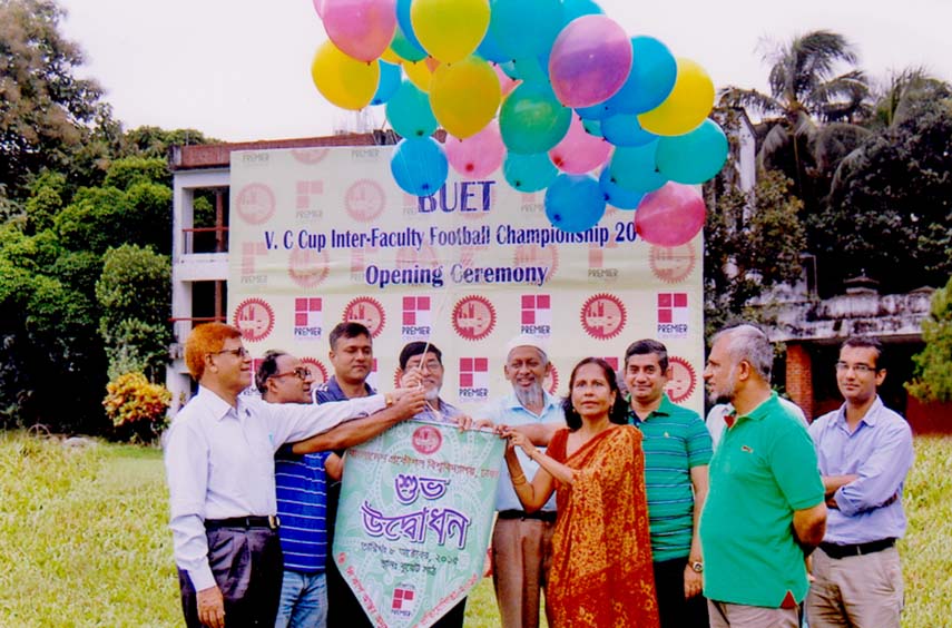 Vice-Chancellor of BUET Professor Khaleda Ekram inaugurating the VC Cup Inter-Faculty Football Championship at the BUET Play Ground recently. Director of Directorate of Students' Welfare of BUET Dr M Delwar Hossain and Advisor of BUET Football Professor