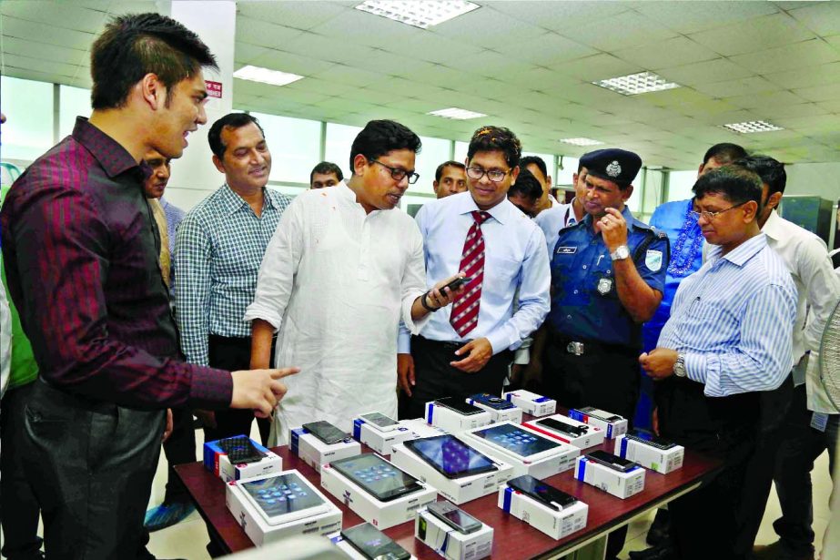 State Minister for Information and Communication Technology Junaid Ahmed Palak, visiting Walton Hi-Tech Park at at Chandra in Gazipur on Thursday.