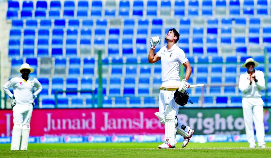 Alastair Cook made his third Test double century on the fourth day of the 1st Test between Pakistan and England at Abu Dhabi on Friday.