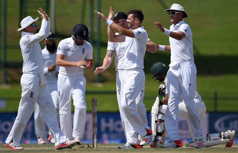 James Anderson removed Shan Masood for the second time on the 5th day of 1st Test between Pakistan and England at Abu Dhabi on Saturday.