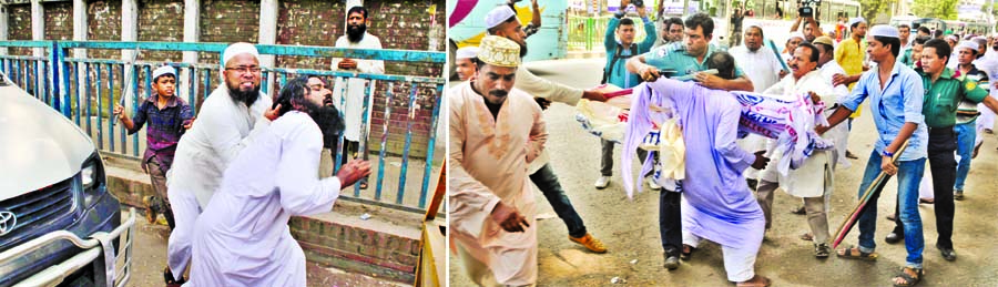 Two factions of Awami Ulama League locked in pitched battles at a protest programme in front of Jatiya Press Club on Saturday.