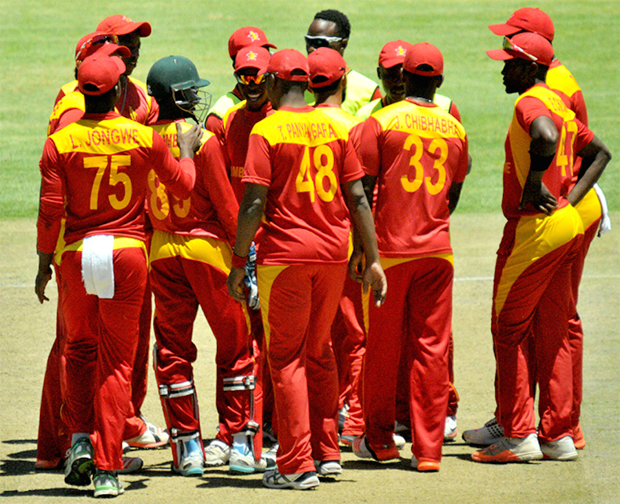 The Zimbabwe team celebrates a wicket against Afghanistan in 3rd ODI at Bulawayo on Tuesday.Zimbabwe won by 6 wickets with 2 balls remaining.
