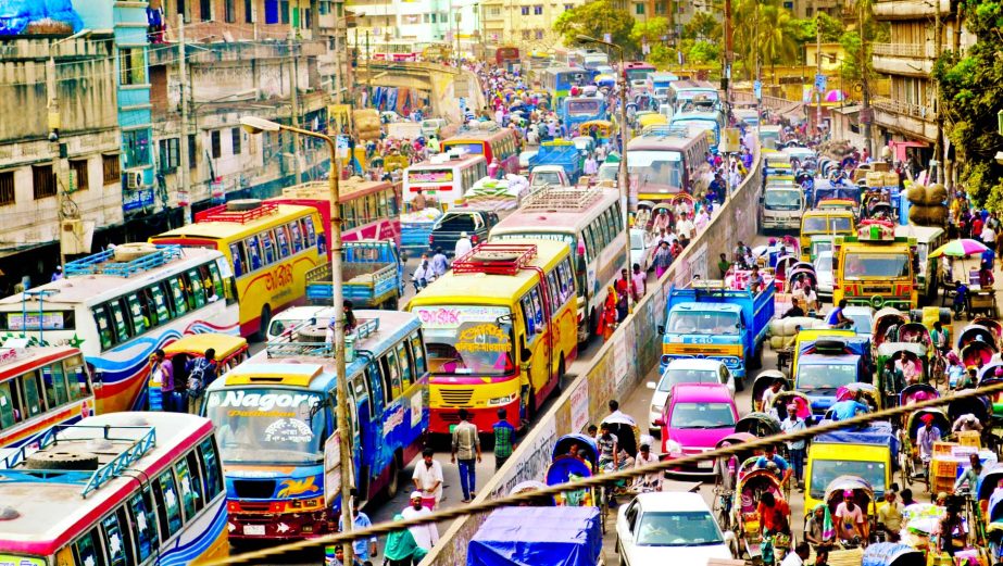 City experienced massive traffic gridlock as vehicles remain stuck up on Babu Bazar Bridge causing untold sufferings to commuters and pedestrians on Tuesday.