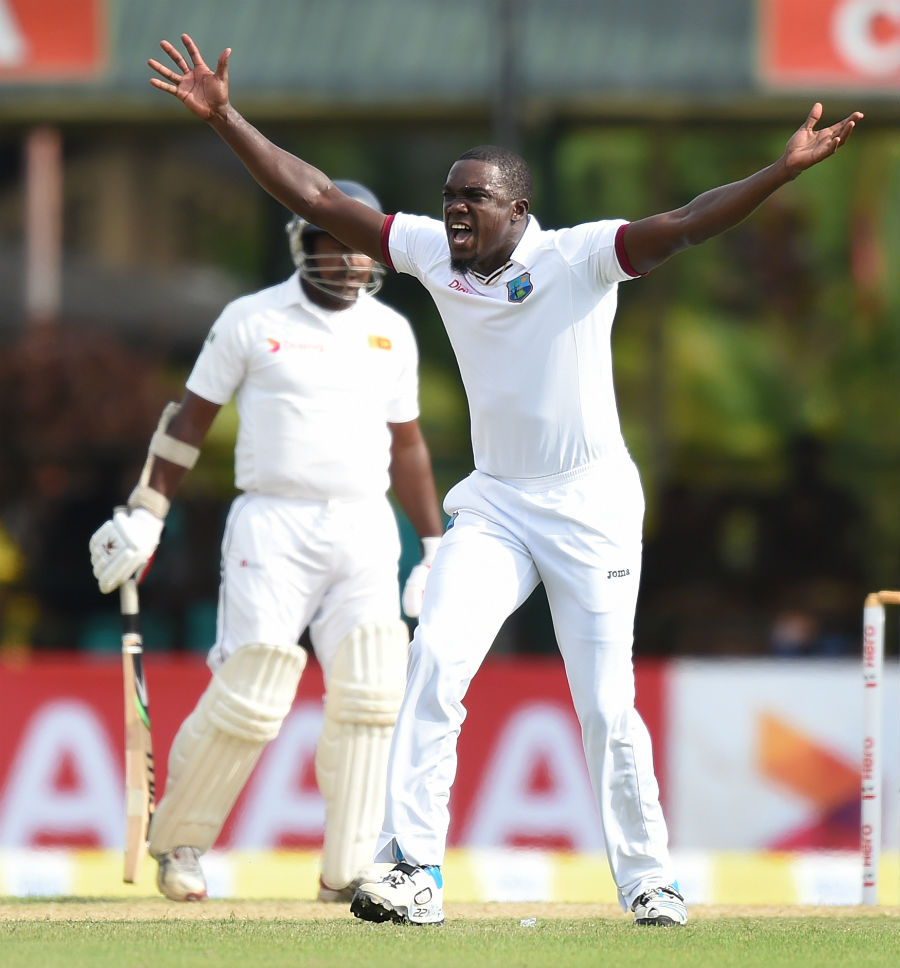 Jerome Taylor appeals for the wicket of Rangana Herath on the 1st day of 2nd Test between Sri Lanka and West Indies at Colombo on Thursday.