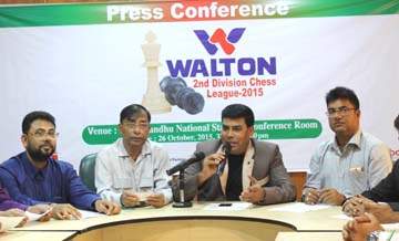 First Senior Additional Director of Walton Group F M Iqbal Bin Anwar Dawn addressing a press-briefing at the conference room of Bangabandhu National Stadium on Monday.