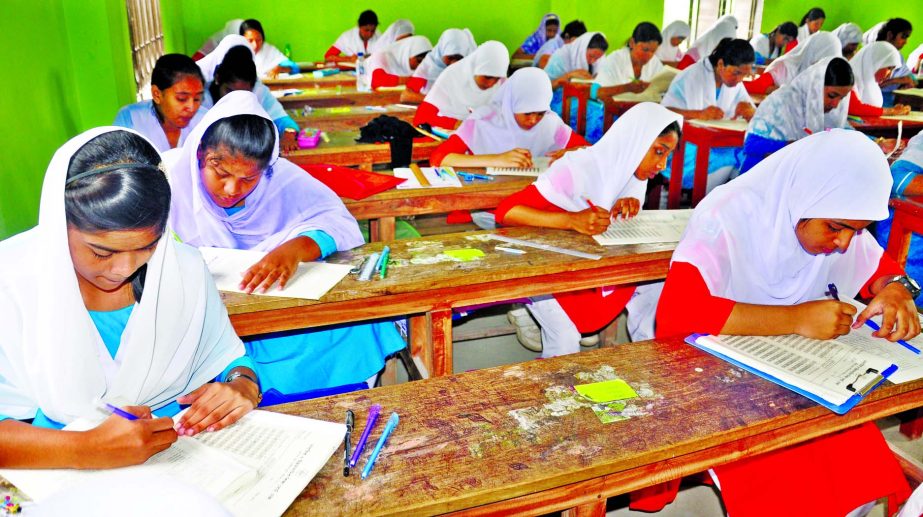 The examinations of JSC and JDC begun across the country on Sunday. This picture was taken from city's Matuail High School.