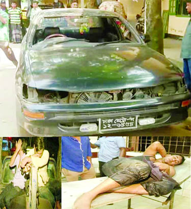Five policemen were seriously injured as their van plunged into a roadside ditch after a gun attack by miscreants at Ghatura area in B'baria on Tuesday night.