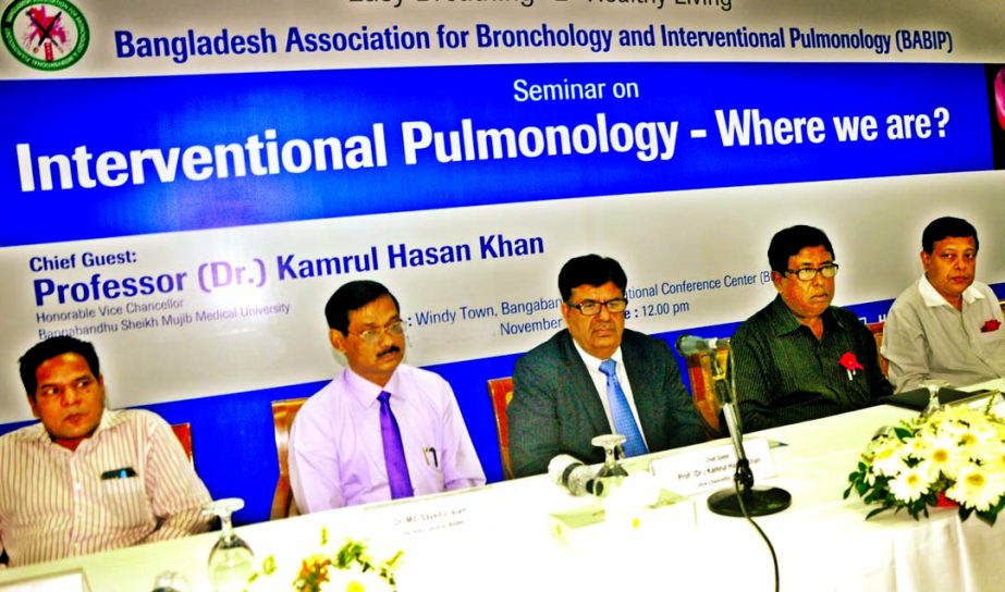 BSMMU Vice-Chancellor Prof Dr Kamrul Hasan Khan, among others, at a seminar on 'Interventional Pulmonology-Where we are?' organized by Bangladesh Association for Bronchology and Interventional Pulmonology at Bangabandhu International Conference Center i
