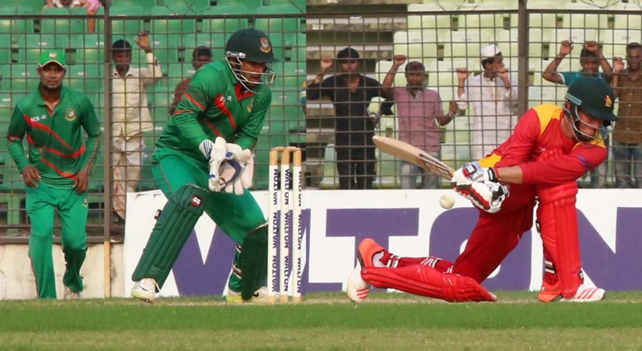 An action from the warm-up one-day match between Zimbabwe National Cricket team and BCB XI at the Khan Shaheb Osman Ali Stadium in Fatullah on Thursday.