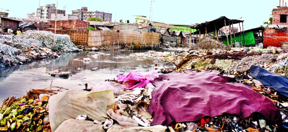 Wastage of tanneries as well as garbage of factories being dumped by the vested interests at densely populated Hazaribagh area creating environmental hazards and causing sufferings to local people. This photo was taken on Thursday.