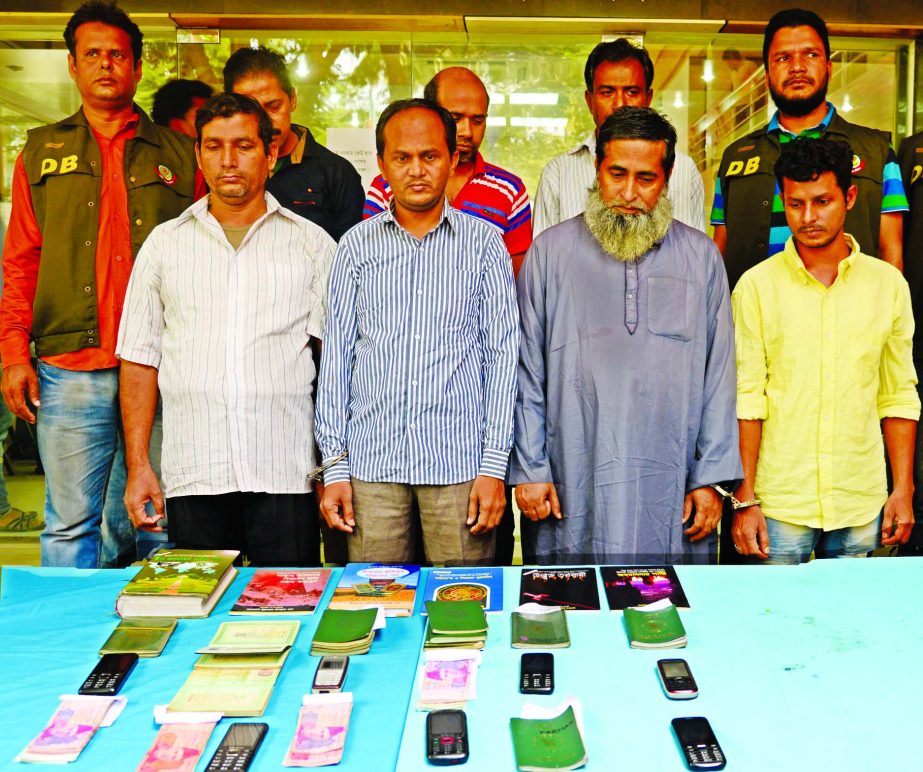 DB Police arrested seven members of JMB including four Pakistanis from different areas of the city and seized some passports, mobile sets and also some Jihadi books from their possessions on Saturday.