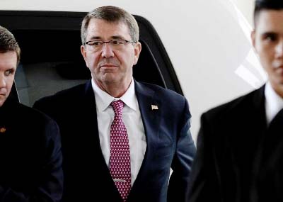 US Defence Secretary Ashton Carter arrives for a bilateral meeting on the sidelines of the Association of Southeast Asian Nations (ASEAN) Defence Ministers' meeting in Subang