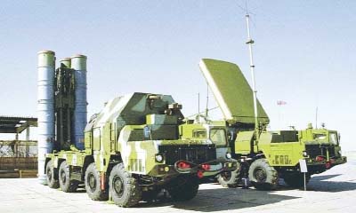A Russian S-300 anti-aircraft missile system is on display at an undisclosed place.