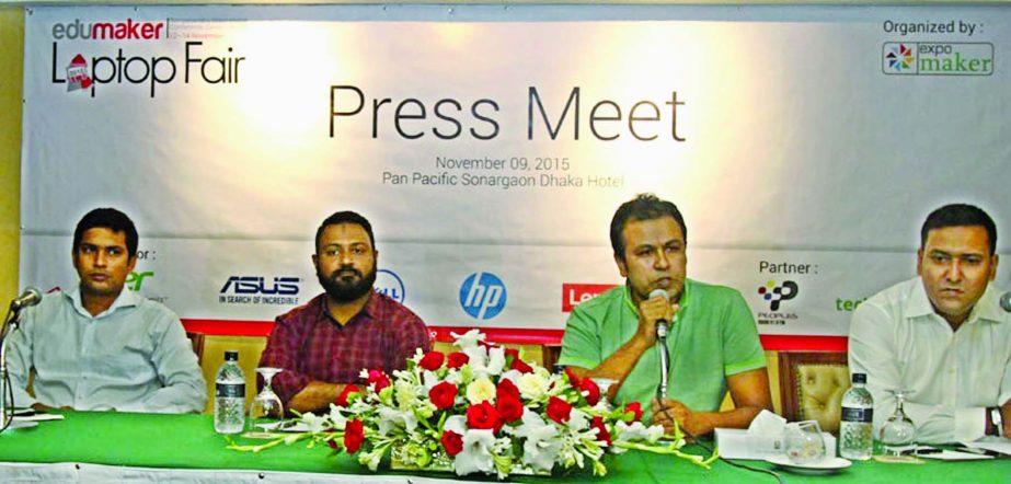 A three-day long 'Edumaker Laptop Fair 2015' will start from November 12 at Bangabadhu International Conference Centre in the city. The organizer company Expo Maker informed this at a press meets at Pan Pacific Sonargaon Hotel on Monday.
