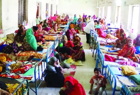 PATUAKHALI: Child patients have to stay on the ground at Patuakhali 250-Bed Hospital due to accommodation crisis. This picture was taken yesterday.