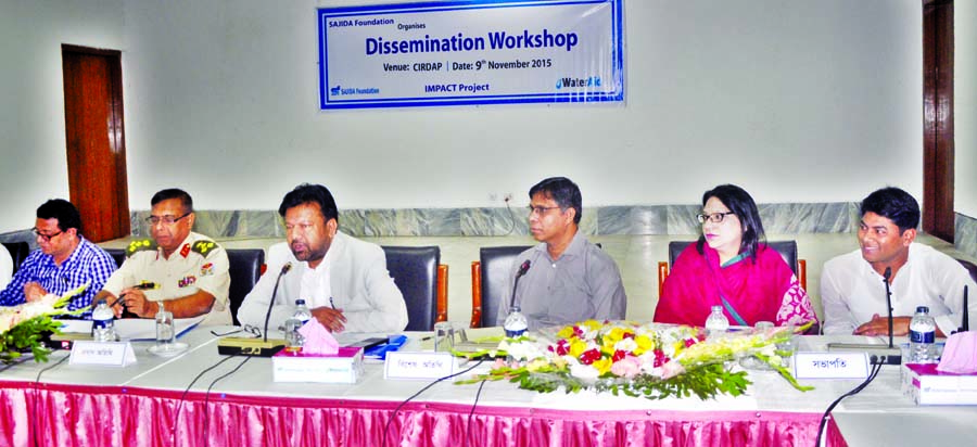 Chief Health Officer of Dhaka South City Corporation Brig Gen Mahbubur Rahman, among others, at a sensitization workshop jointly organized by Water Aid and Sajeda Foundation at CIRDAP auditorium on Monday.