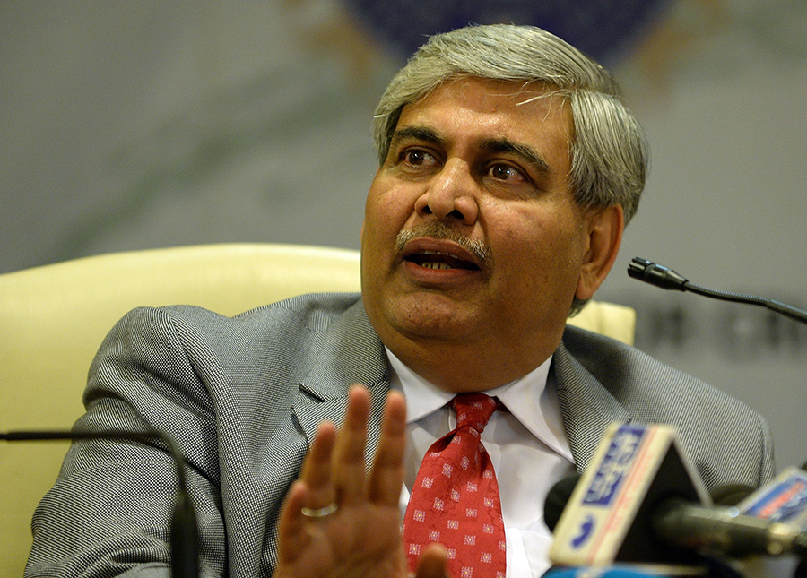 BCCI president Shashank Manohar talks to the media during a press conference after the board's annual general meeting in Mumbai on Monday.