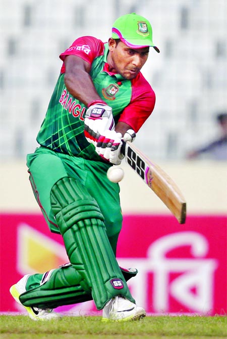 Bangladesh's Imrul Kayes plays a shot during the second One-Day International cricket match against Zimbabwe at the Sher-e-Bangla National Cricket Stadium in Mirpur on Monday.